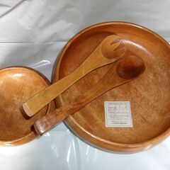 サラダボウル（木製、大：１・小：５、スプーン・ペッパーグラインダー等、未使用保管品）の画像