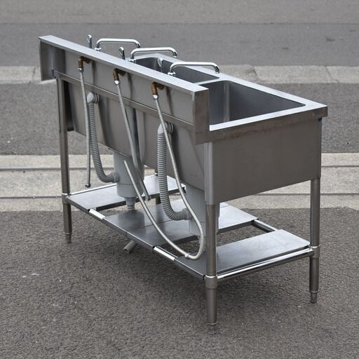 ヤ取終了5/26】≪yt1320ジ≫ ステンレス製 業務用 2槽シンク バック