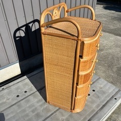 ラタン 5段チェスト 昭和レトロ 箪笥 たんす タンス 籐家具 引き出し収納の画像