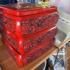 🍀仙台堆朱 漆塗 彫刻 漆器 重箱
