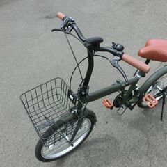 折りたたみ自転車 20インチ 深緑 ライト付き 折り畳み 自転車 カーキ