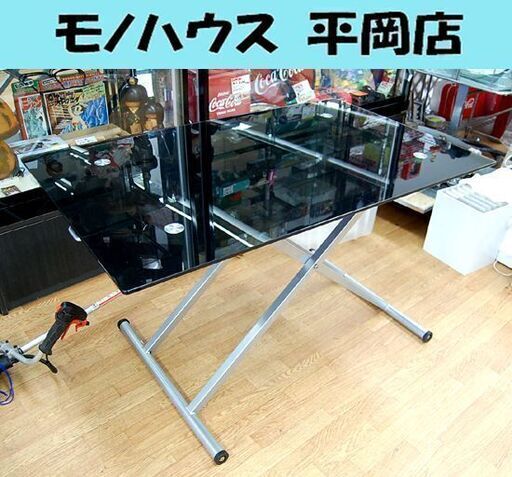 ニトリ ガラス昇降テーブル 幅120×奥行75×高24～73㎝  DTアクティブYE ガラス天板 リビングテーブル  センターテーブル ブラック 机 NITORI 札幌市 清田区 平岡