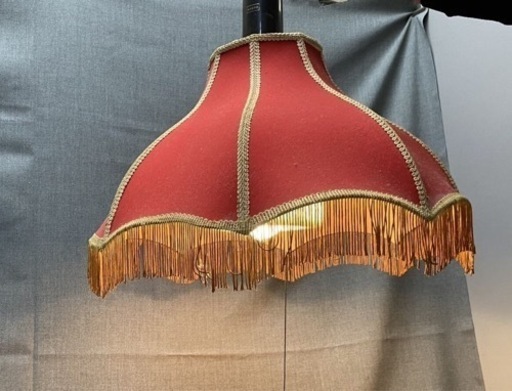M14261【昭和レトロ】真っ赤なポップ 布張りフリンジ付きシェード 天井照明 ヴィンテージ