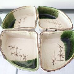 作家物 扇型皿（4枚set）手作り ハンドメイド 和食器 インテリア