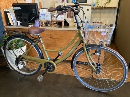 【後輪タイヤ・後輪チューブ新品！】 LEDオートライト　6段変速　26インチ自転車　マットキャメル