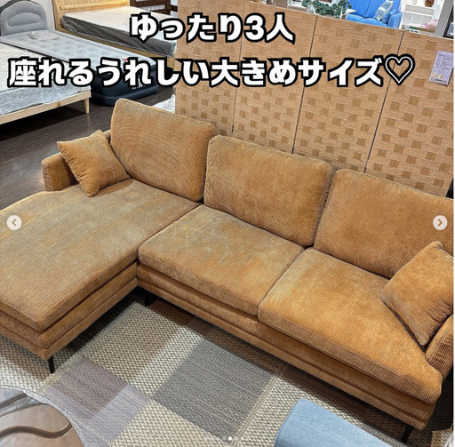ポケットコイル＆コーデュロイ仕様　シューズロングカウチソファ