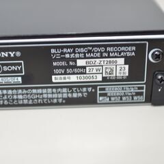 中古良品 SONY ブルーレイディスクレコーダー BDZ-ZT2800 2023年製 確認済