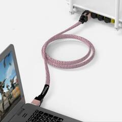 ♥️新品未使用♥️　LANケーブル 1M CAT7 OFNPFTTH ナイロンネットワークケーブル カテゴリ7コネクタ 超高速10Gbps/600MHz CAT7対応イーサネットケーブル シールドモデム ルーター PC等 ピンク
の画像