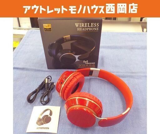 ワイヤレスヘッドホン XBASS レッド Bluetooth ヘッドホン 折りたたみ式 マイクロSDカード 西岡店