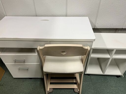 コイズミファニテック 勉強机 学習机 袖机 椅子 収納ラック 4点セット 白 ① 幅100cm×奥行45cm×高さ72cm 