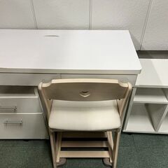 コイズミファニテック 勉強机 学習机 袖机 椅子 収納ラック 4点セット 白