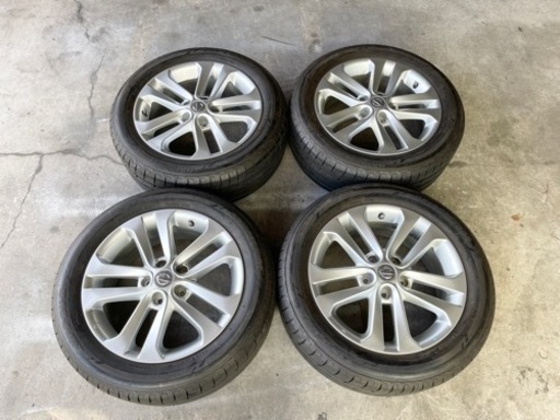 H518-1)215/55R17+ニッサンジューク17インチアルミ中古4本セット！7J-17+40！バリ山！