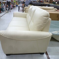 3人掛けソファ 合皮 幅182×奥行86×高さ87cm アイボリー系 3P 家具 長椅子 ソファー 苫小牧西店の画像