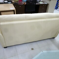 3人掛けソファ 合皮 幅182×奥行86×高さ87cm アイボリー系 3P 家具 長椅子 ソファー 苫小牧西店の画像