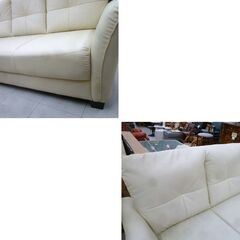 3人掛けソファ 合皮 幅182×奥行86×高さ87cm アイボリー系 3P 家具 長椅子 ソファー 苫小牧西店の画像