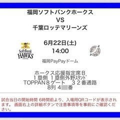 6/22(土)14:00開始 ホークスvsマリーンズ戦