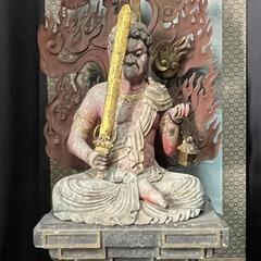 『不動明王座像』木彫り　木造り　時代物　骨董品　高さ100cm　...