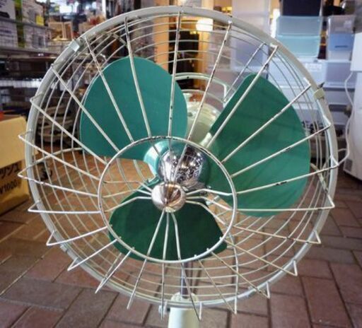 オブジェ 昭和レトロ 富士電機 扇風機 FAH2562 高さ56～67cm グリーン