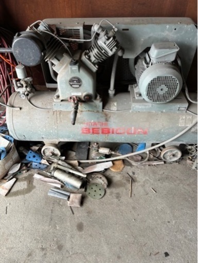 【直接引き取り限定】ベビコン エアーコンプレッサー 三相200V HITACHI 大型 170L 空気圧縮機　エアー　エアー工具　中古