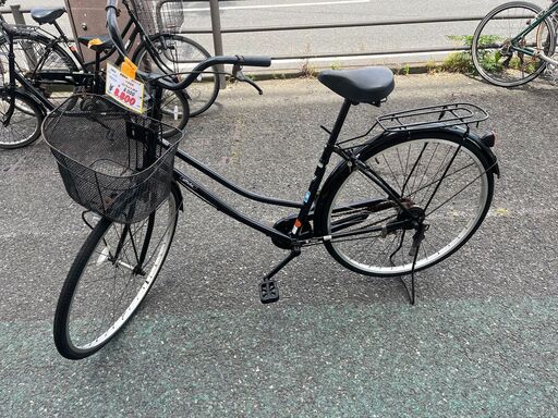 リサイクルショップどりーむ天保山店　No1177　自転車　ママチャリ　カゴ付き　黒色　カギ付き　LEDライト付き