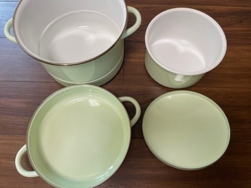 本物 辰巳芳子 未使用の琺瑯鍋とレシピ本 未使用品】辰巳芳子 ミモザ