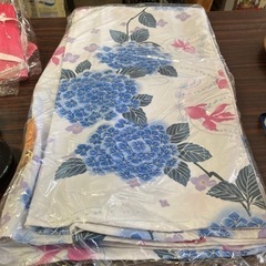 レディース　浴衣セット　作り帯　下駄　白　紫陽花&金魚柄の画像