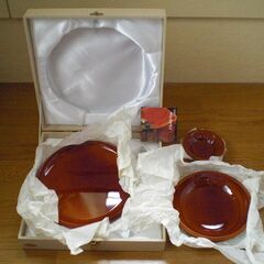 最終値下げ300円【未使用品】飛騨高山 春慶塗 天然木「丸盆、茶...