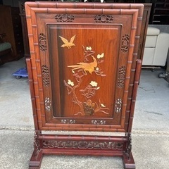 ☆衝立 竹模様 唐木？