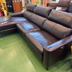 【愛品館八千代店】筑波産商　総本革　片側電動リクライニング　カウチソファの画像
