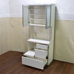 ≪yt1326ジ≫ 松田家具 キッチンカウンター 食器棚 幅79cm スリムタイプ 省スペース/一人暮らし/シンプル/幅80 60512-01の画像