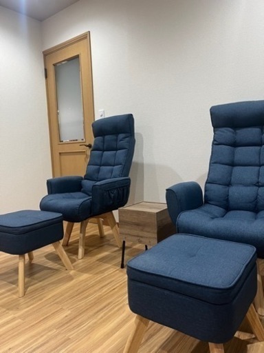 値下げ中【5点セット】リクライニング回転チェア2台・オットマン2台・サイドテーブル1台