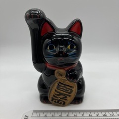 招き猫 黒猫 右手上げ 約14cm 開運 金運UP 百万両