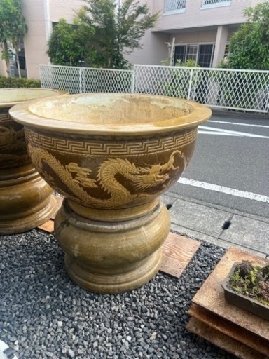 🔷🔶🔷ba10/39 火鉢 約46×30.9cm 染付 風景 山水図 中古 めだか鉢 古民