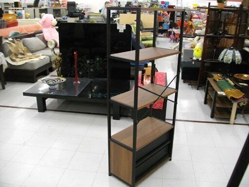 収納棚 幅60x奥行30x高さ145.5cm 引き出し付き ダークブラウン シェルフ 収納家具 苫小牧西店