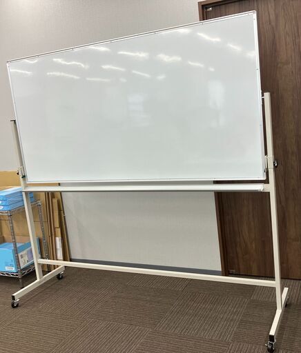 【美品】ホワイトボード（両面）1800×900mm　ホーロー製/キャスター付