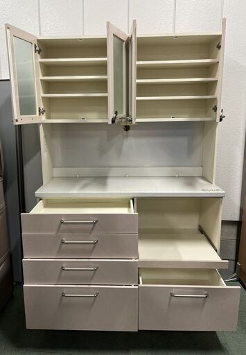 パモウナ 木製 大型 食器棚 レンジボード カップボード 幅130cm×奥行50cm×高さ190cm 