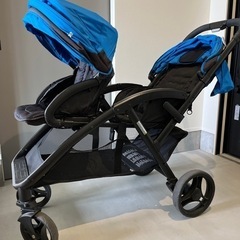 2人乗りベビーカー　joie ブルー　レインカバーの画像