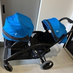 2人乗りベビーカー　joie ブルー　レインカバーの画像