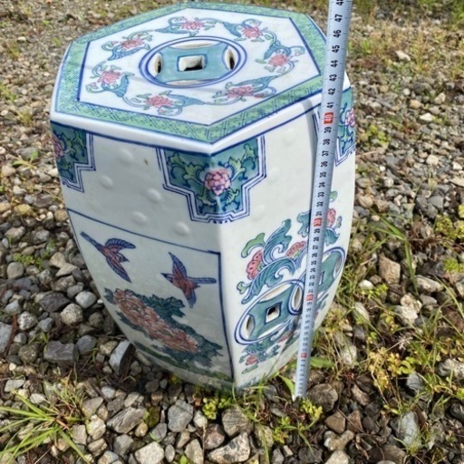 ガーデンチェア　ガーデニング　陶磁器　陶器製　スツール　六角形　花台　