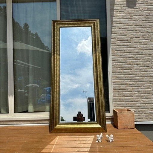 宇都宮内お届け無料！アンティーク調　ゴールドフレームミラー　縦鏡 姿見鏡 幅80cm高さ180cm