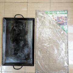 バーベキュー　BBQ　未使用焼き網　中古鉄板　セット