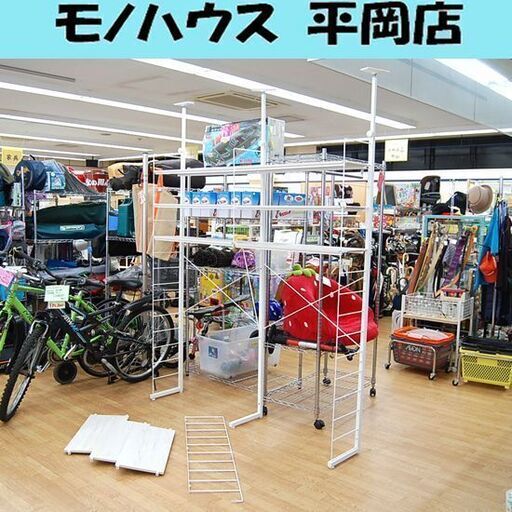 突っ張りワイヤーシェルフ 棚 幅160×奥行31×高さ217～259㎝ 2連セット ホワイト系 棚板付き 札幌市 清田区 平岡