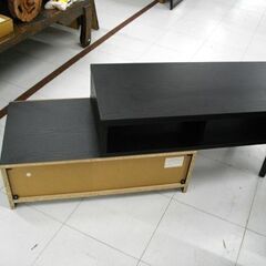 伸長式 テレビボード ブラック×ダークブラウン テレビ台 幅79～112x奥行37x高さ40.5cm 引き出し×1杯 苫小牧西店の画像
