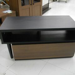 伸長式 テレビボード ブラック×ダークブラウン テレビ台 幅79～112x奥行37x高さ40.5cm 引き出し×1杯 苫小牧西店の画像