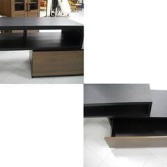 伸長式 テレビボード ブラック×ダークブラウン テレビ台 幅79～112x奥行37x高さ40.5cm 引き出し×1杯 苫小牧西店の画像