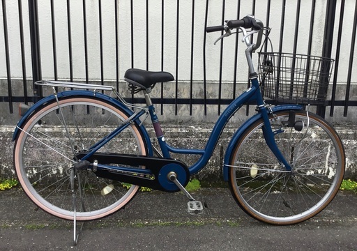 ＜整備済・美品＞シティサイクル・26インチ自転車・ LEDライト、鍵付き ネイビー 内装3段変速・ワイヤー新品交換・清掃済みでピカピカです