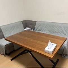 無段階高さ調節・ローテーブル・ダイニングテーブル・キャスター付き】 ブラウン120×80×71.5㎝ 