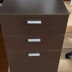 キャスター付きデスクサイドワゴン　ダークブラウン　家具 収納家具...