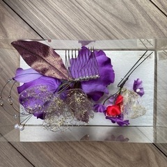 着物 成人式 振袖 髪飾り 紫 花の画像