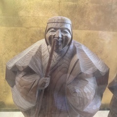 木彫りの翁と嫗　飛騨一位一刀彫　西村公之作　ショーケース入り　置物　大きめです◎の画像